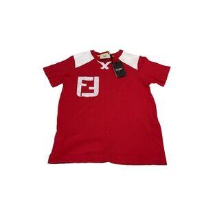 NEW TAGS Fendi Kids RED Logo Jersey Crew Neck T-Shirt size 6A 12-18mos‎ ITALY